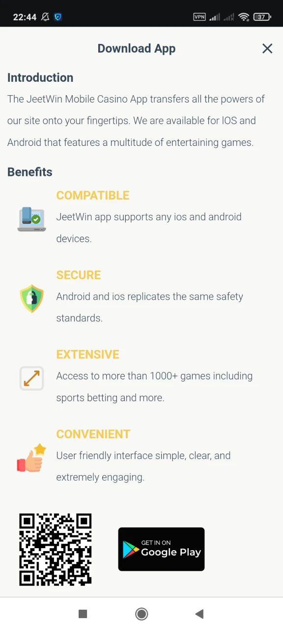 Find QR Code to download Jeetwin app on Android.
