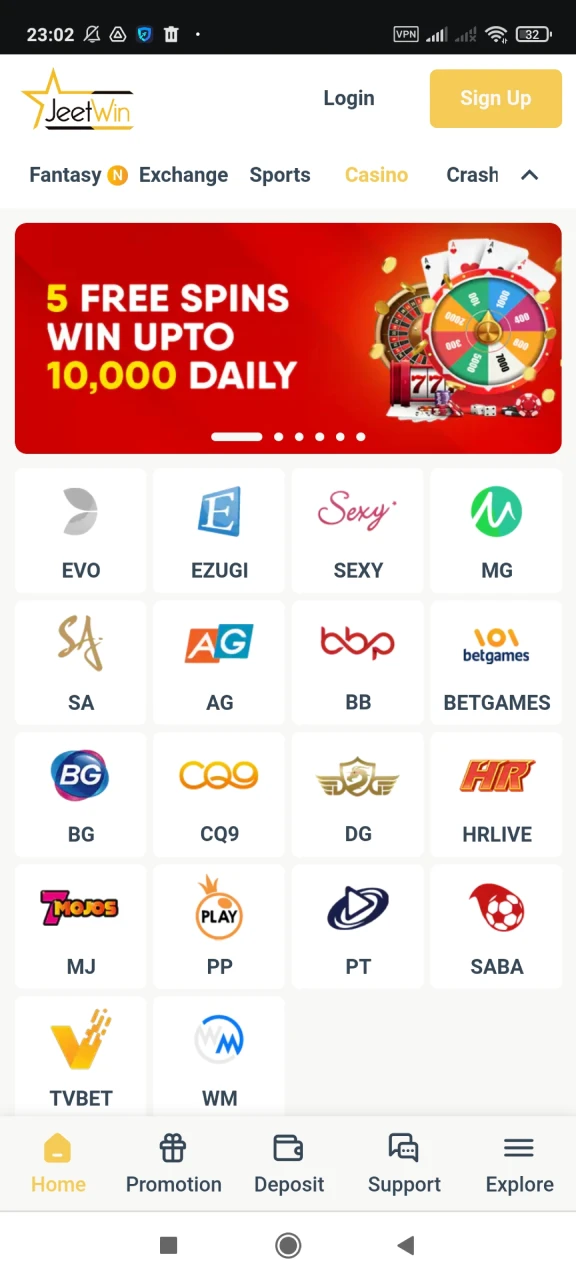 Visit the Jeetwin app casino page.
