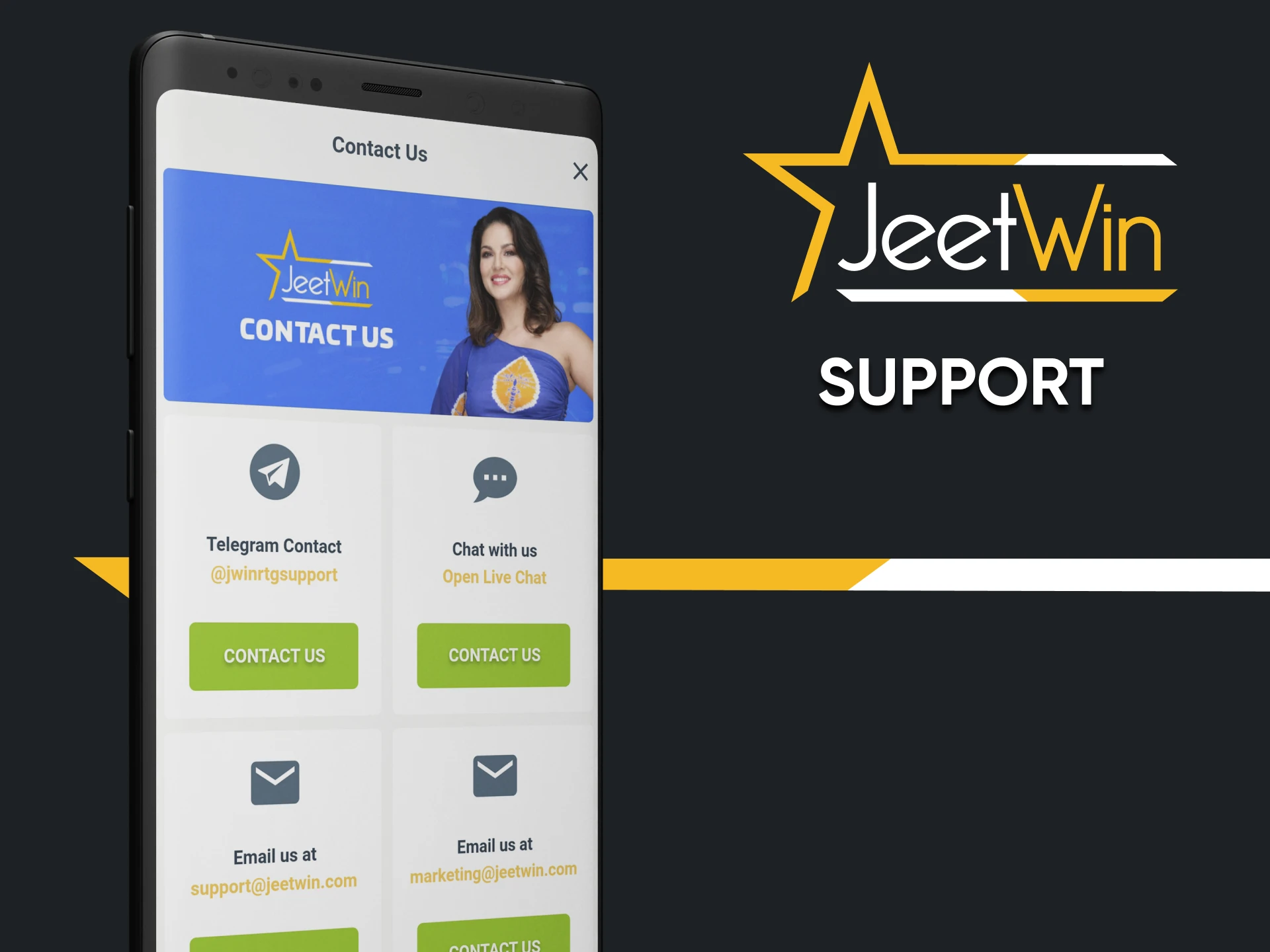 The Jeetwin app has a support command.