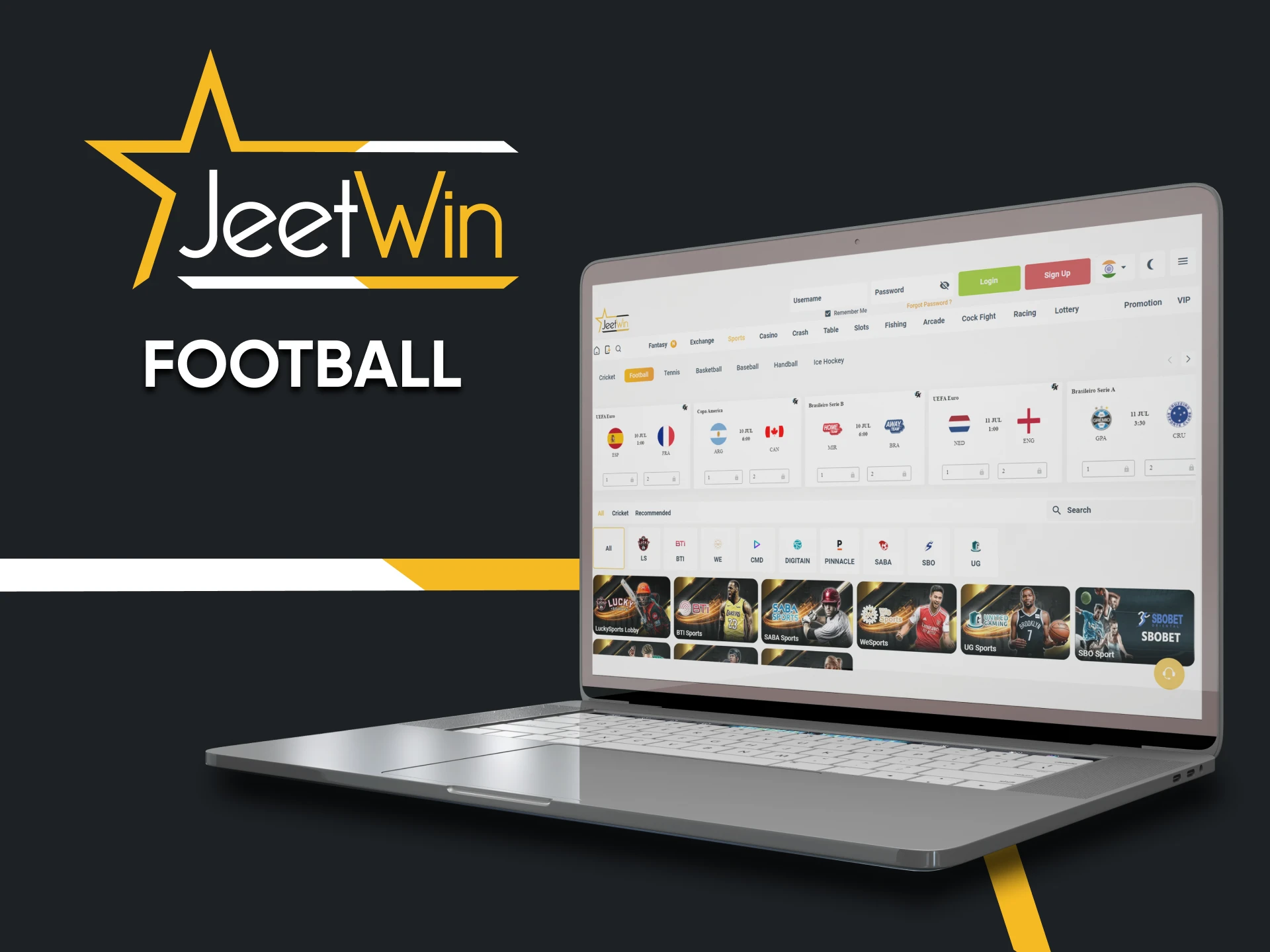 To bet on Jeetwin, choose Football.