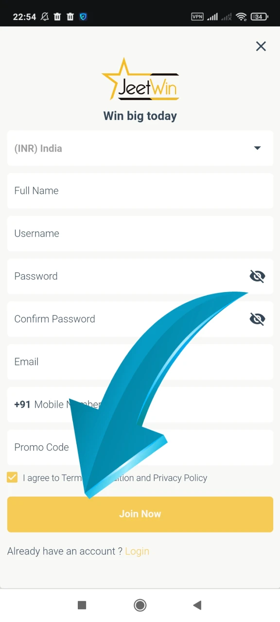 Complete your registration on Jeetwin.