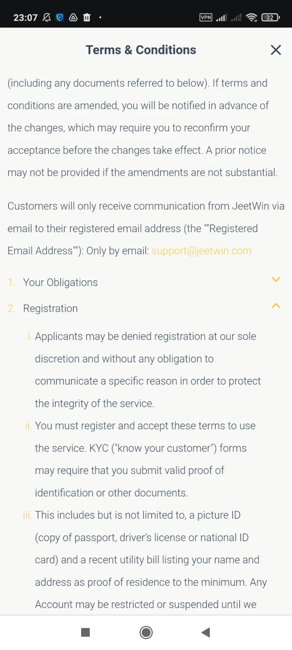 Learn the registration terms on Jeetwin.