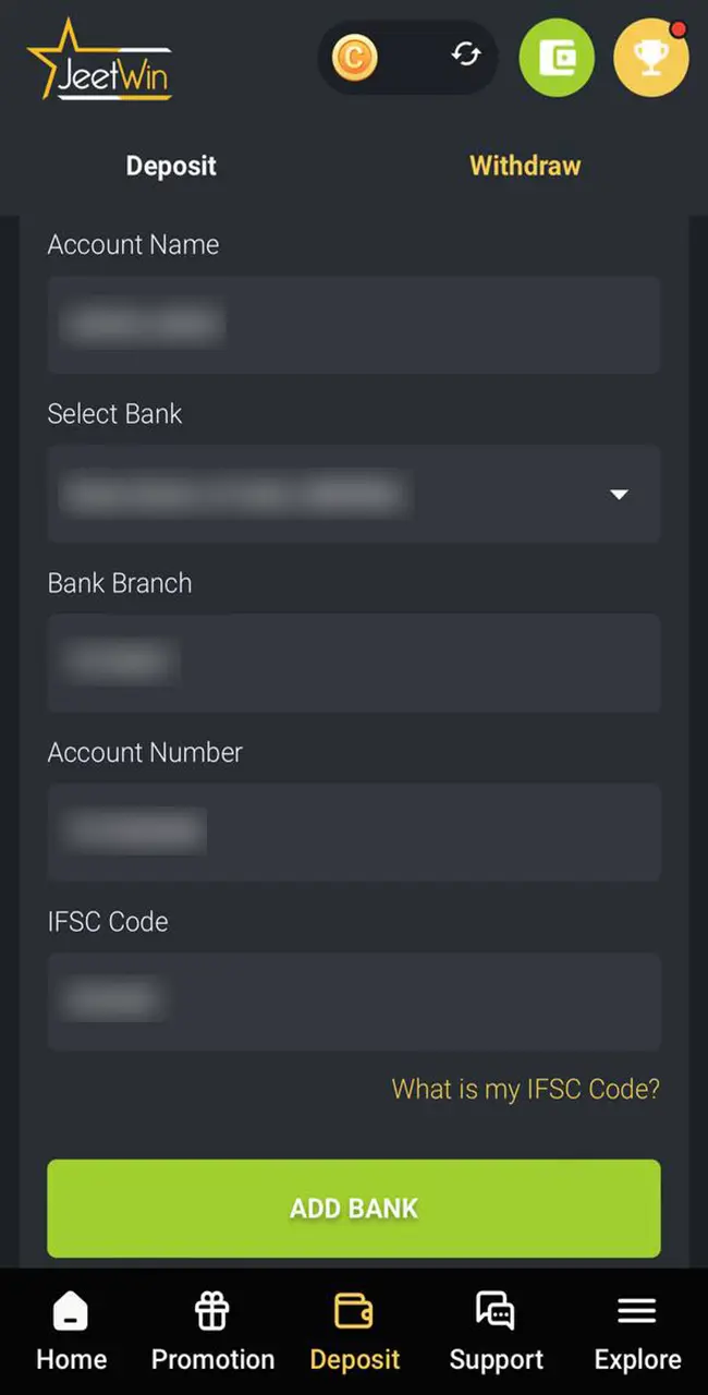 Be attentive when filling out the Jeetwin Casino withdrawal form.