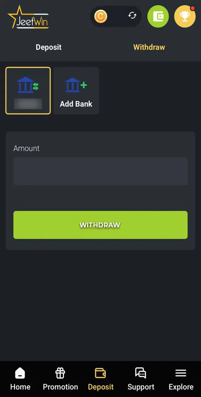 Confirm a convenient method for withdrawal from Jeetwin and wait for the funds to be credited.