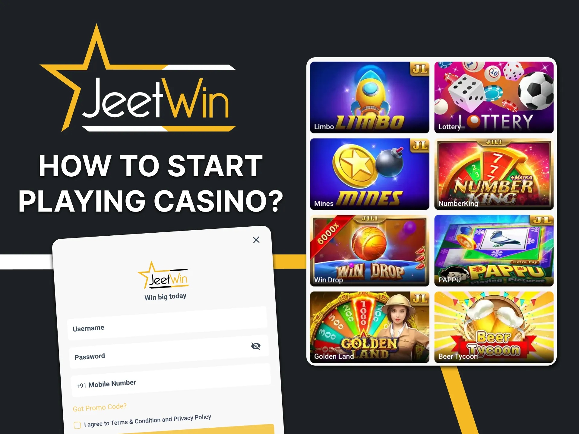Go to the casino section for games on Jeetwin.