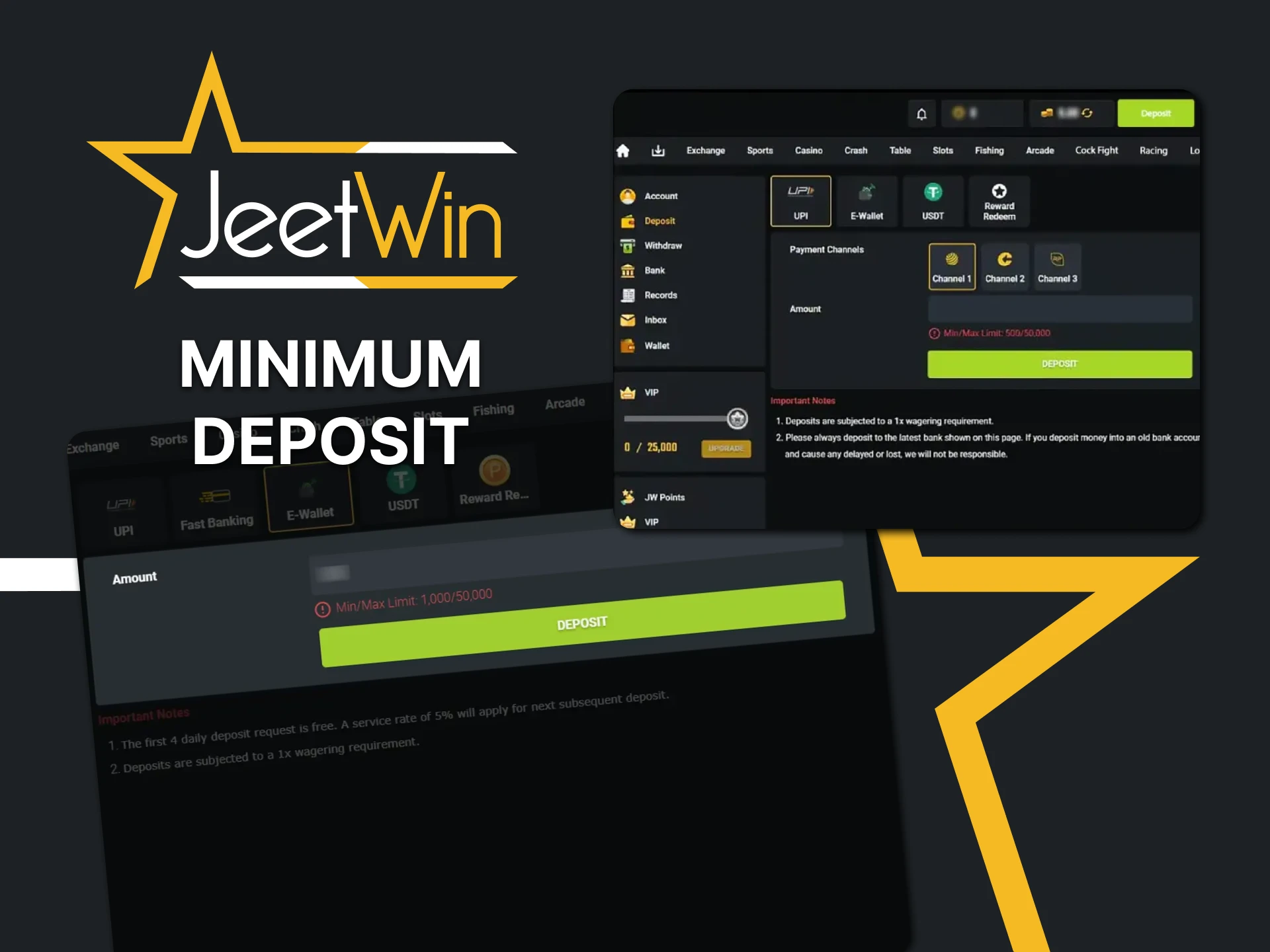 Learn the minimum deposit requirements on Jeetwin.
