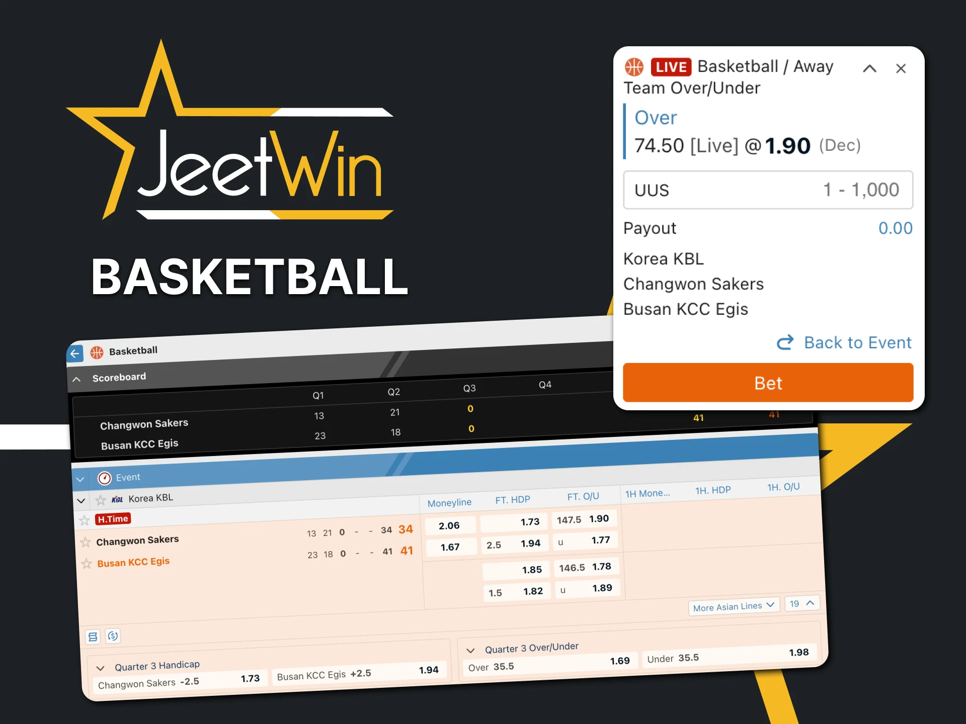To bet on Jeetwin, choose Basketball.