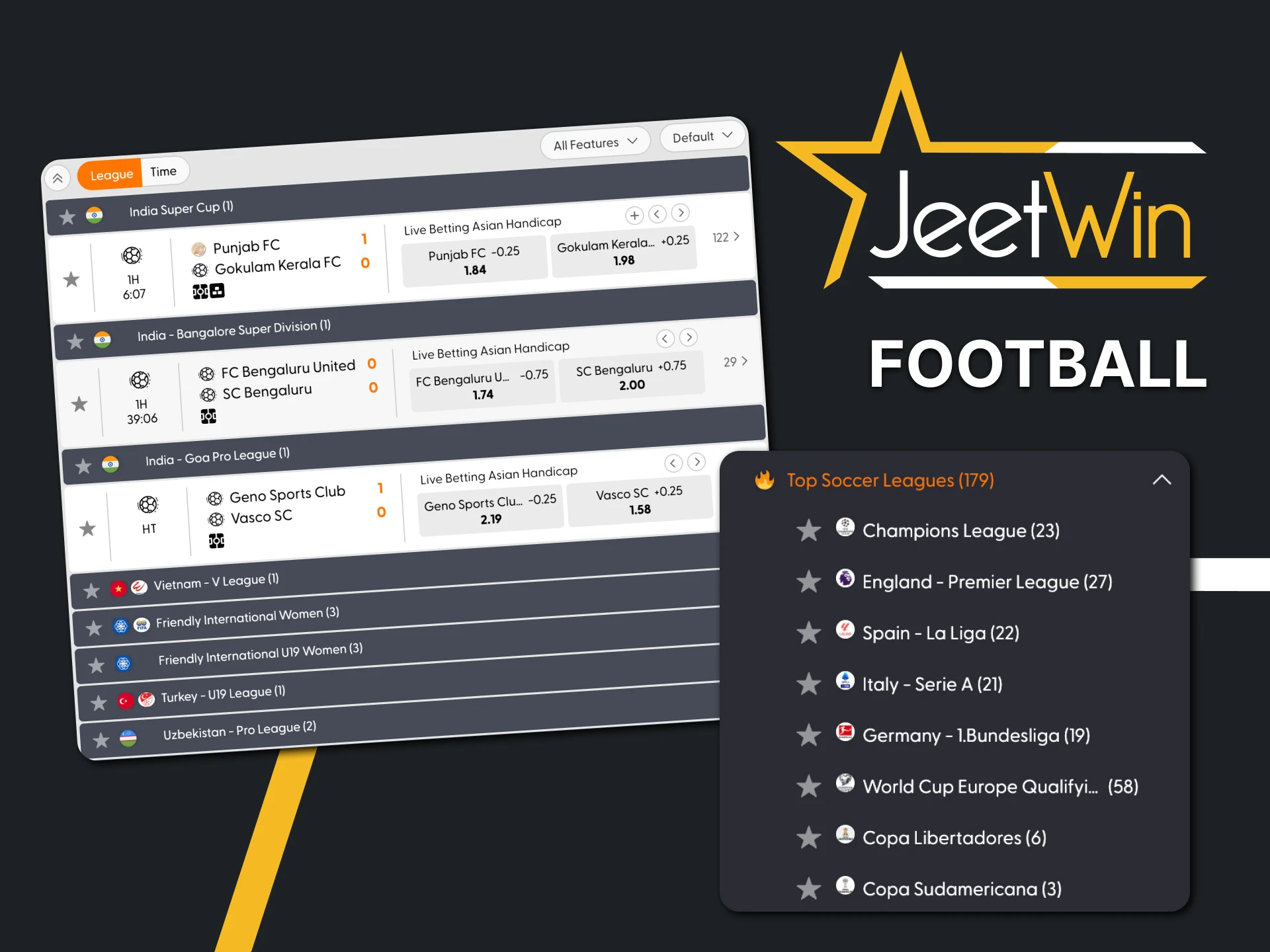To bet on Jeetwin, choose Football.