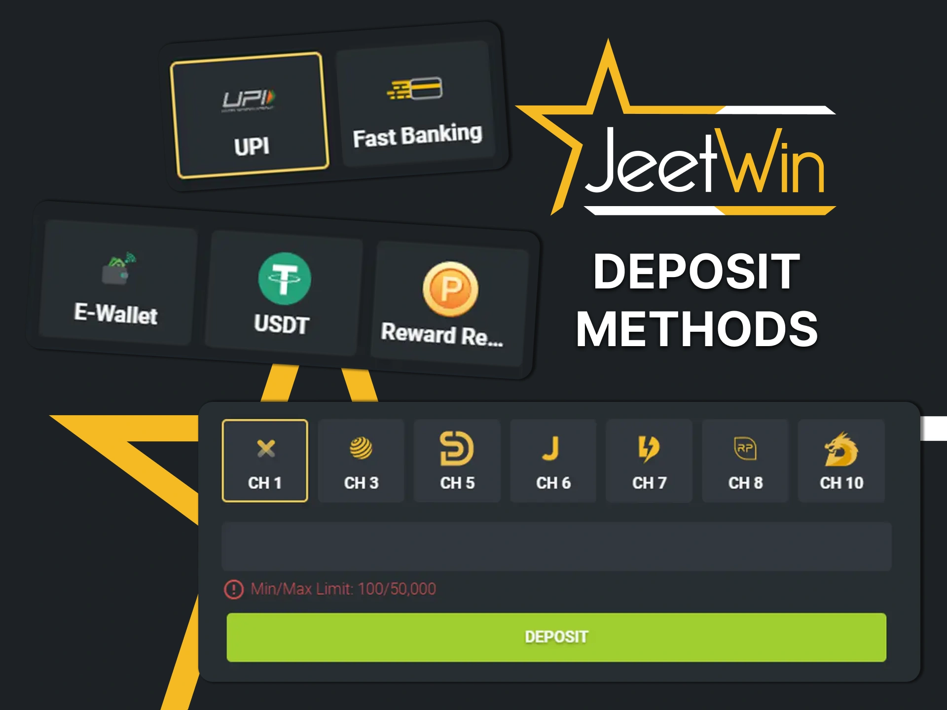 Top up your Jeetwin account with any payment method you like.