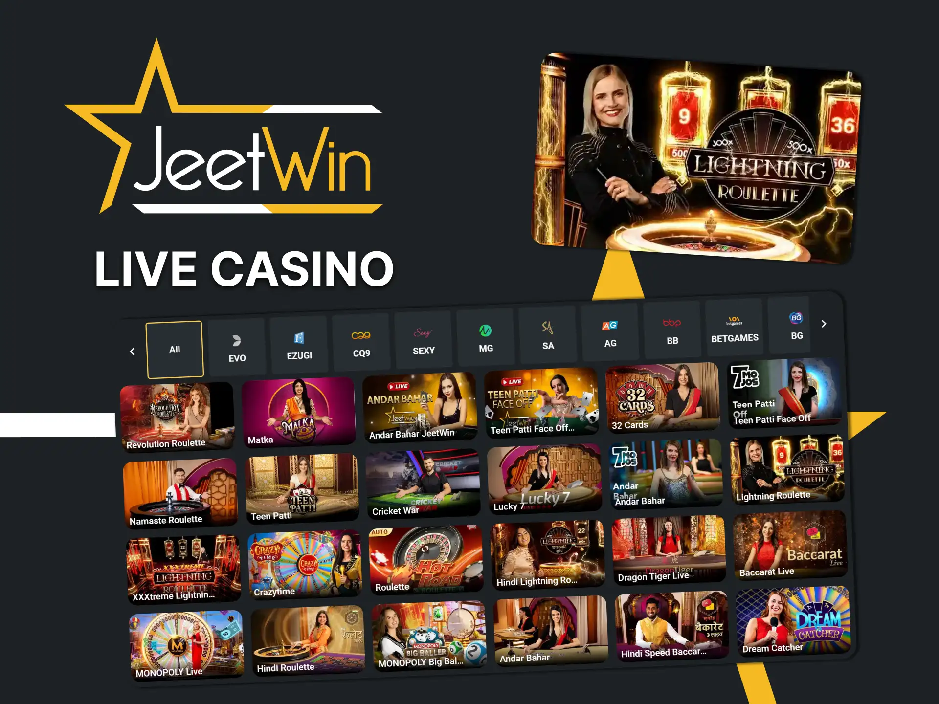 Play online casino with live dealers at Jeetwin now.